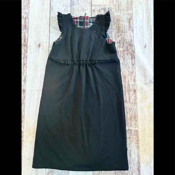 Lands End solid black dress with christmas plaid lining‎ size 8 - Picture 1 of 6